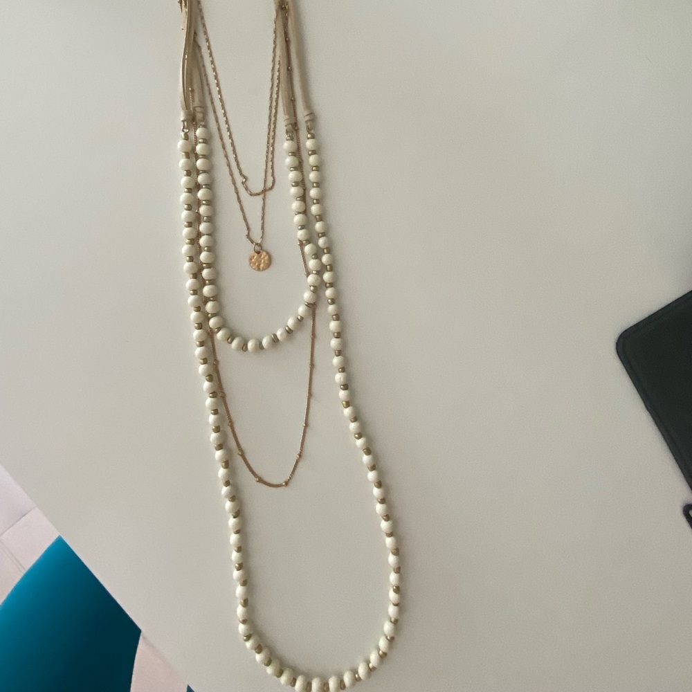 NWT Altar’d State white and gold long necklace